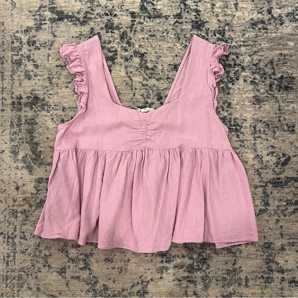 Ruffle Sleeve Pink Tie Up Shirt